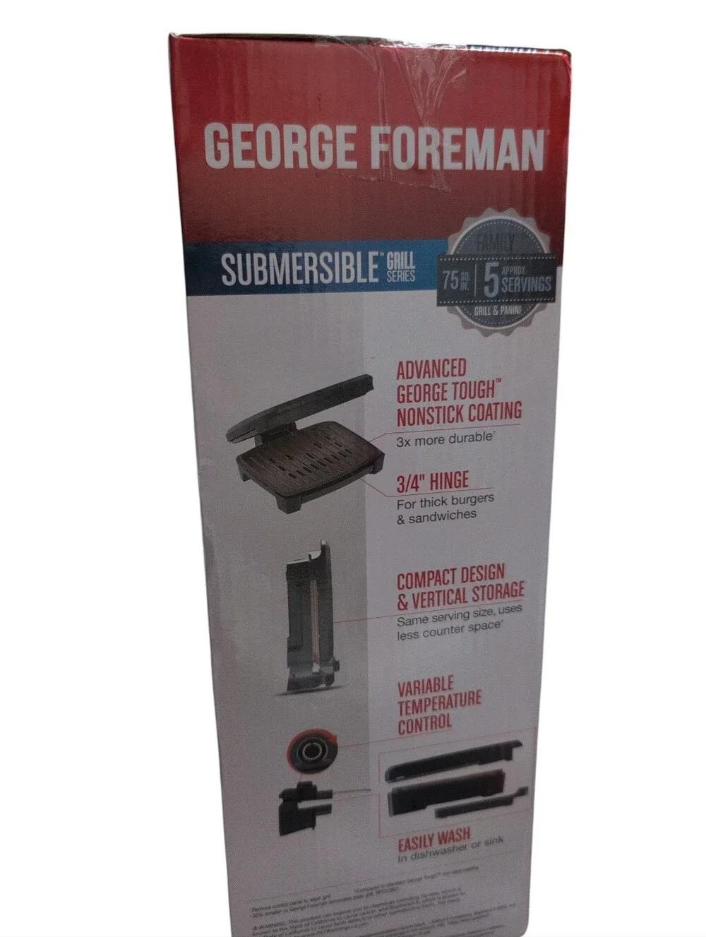 NIB George Foreman Submersible Grill Black Dishwasher Safe 5 Serving Non Stick
